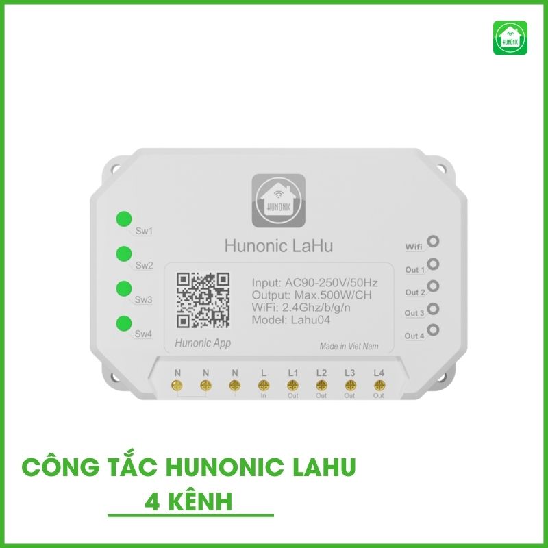 Công tắc Hunonic Lahu 4 kênh (500W/1 kênh) điều khiển từ xa
