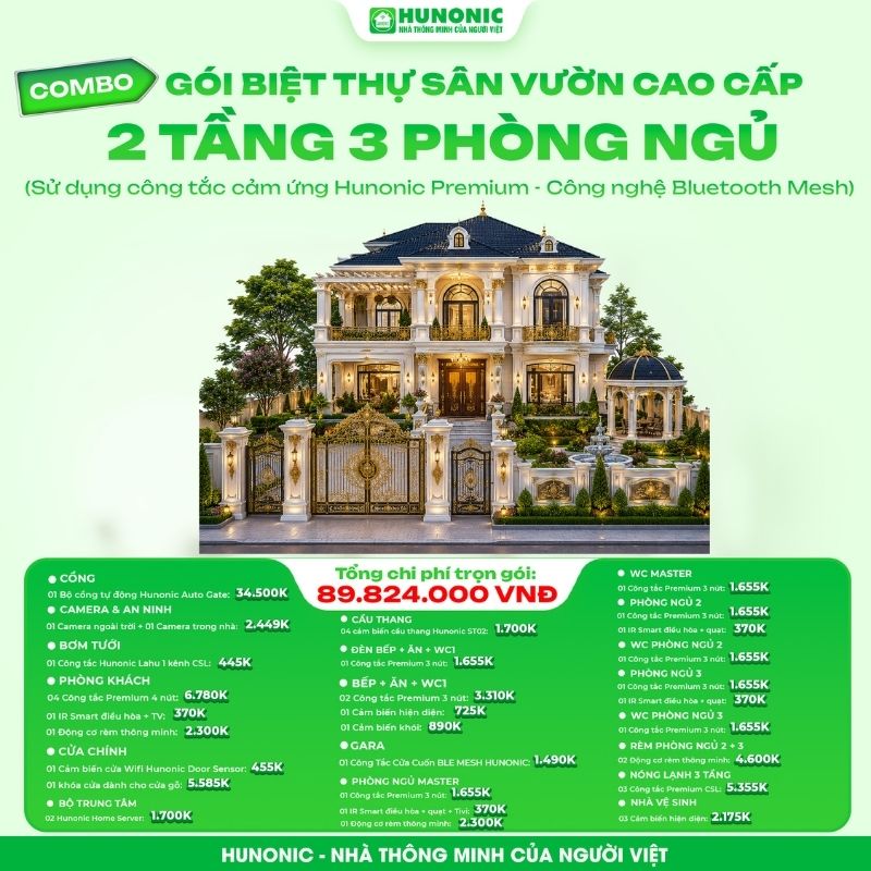 Trọn gói Biệt thự sân vườn cao cấp 2 tầng, 3 phòng ngủ