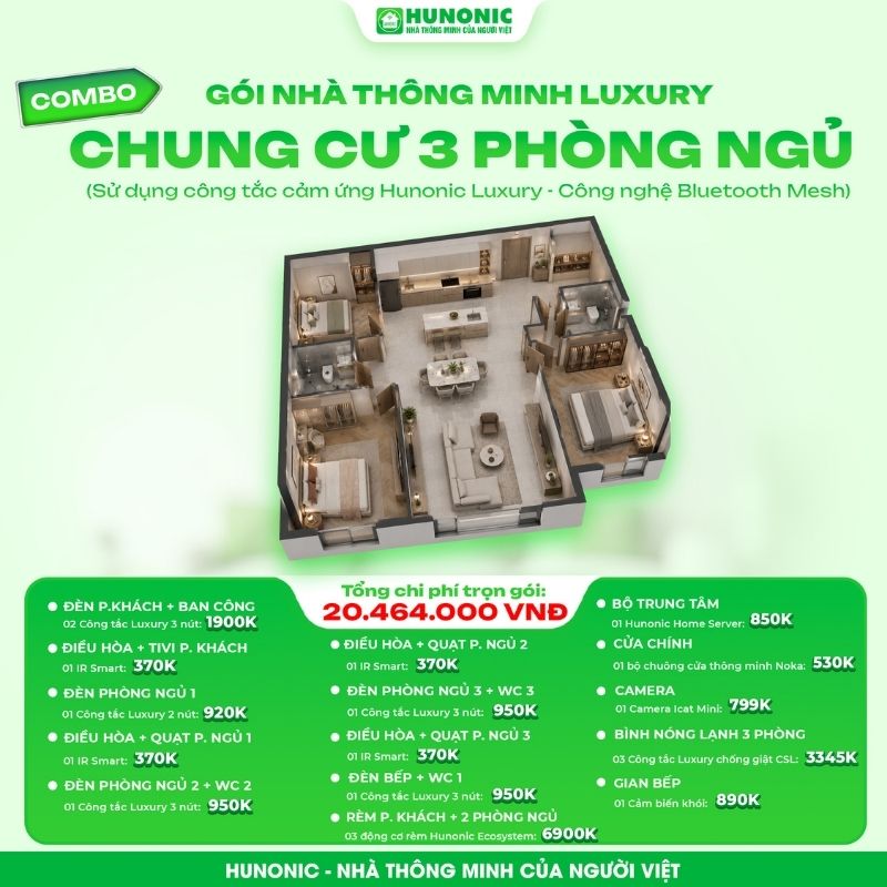 Trọn gói nhà thông minh Luxury cho chung cư 3 phòng ngủ