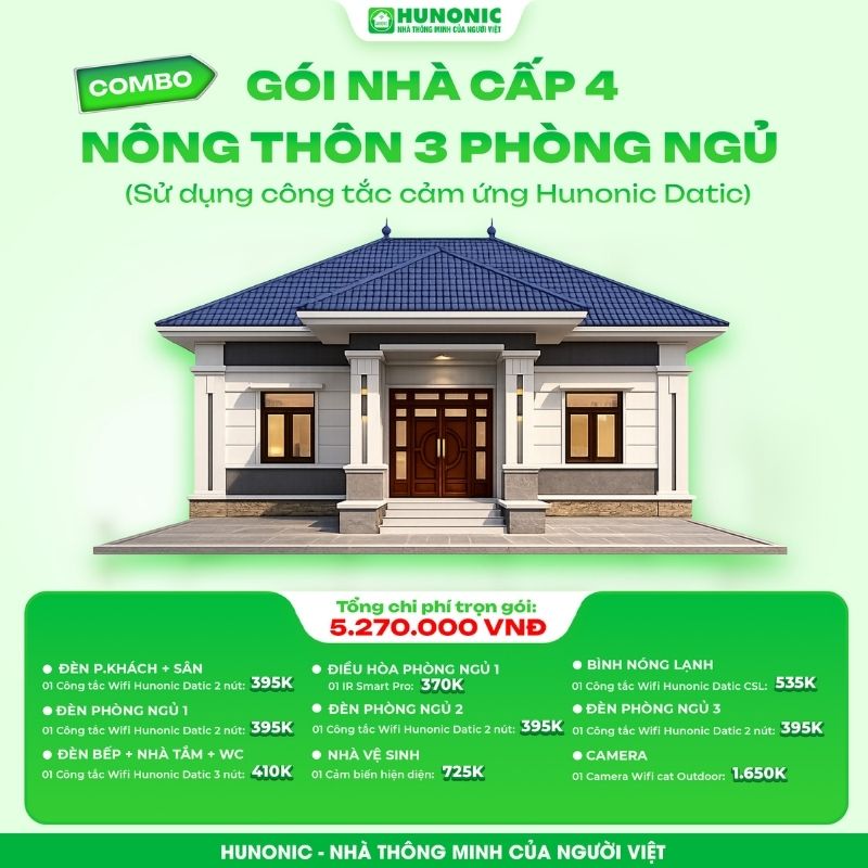 Trọn gói nhà thông minh Hunonic cho nhà nông thôn 3 phòng ngủ