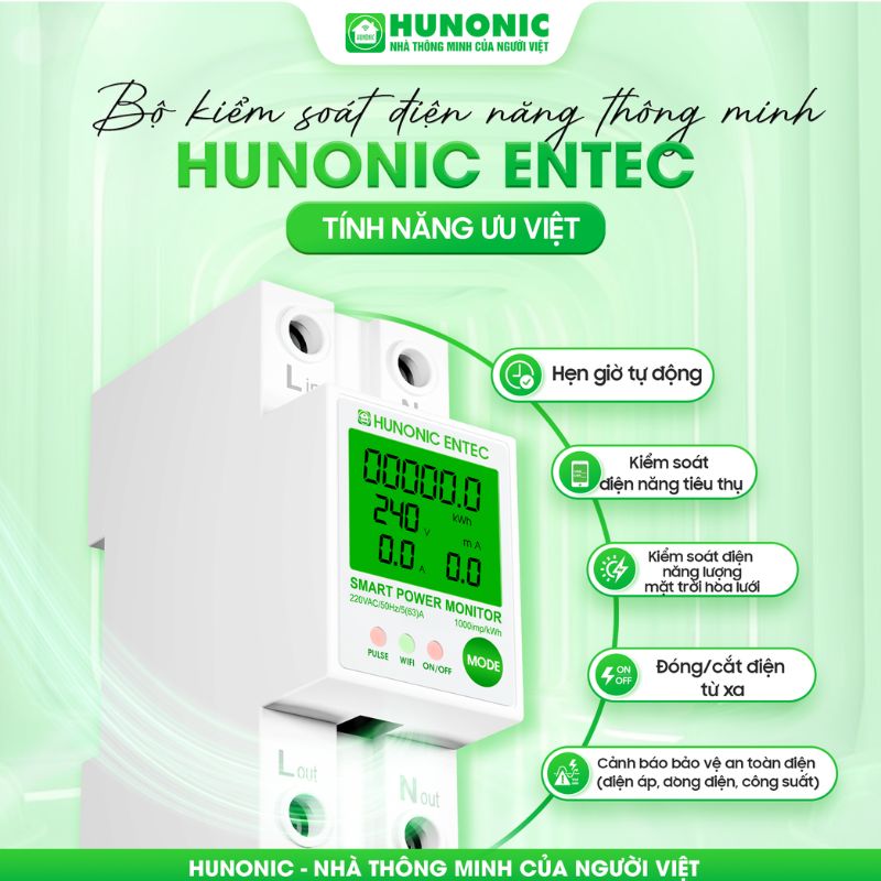 Bộ Kiểm Soát Điện Năng Thông Minh Wifi HUNONIC ENTEC 23 tinh nang hunonic entec moi