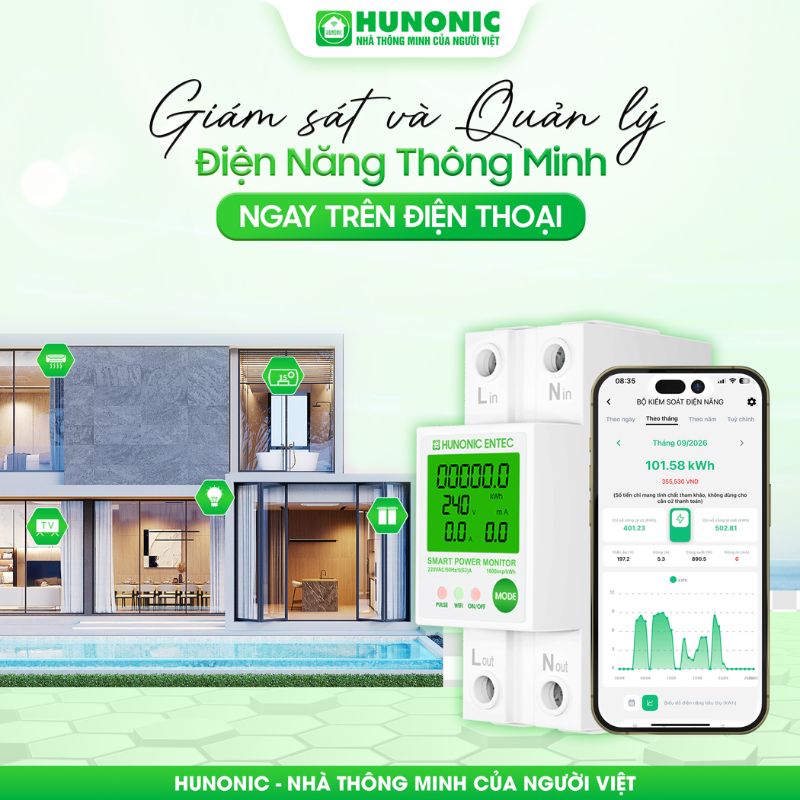 Bộ Kiểm Soát Điện Năng Thông Minh Wifi HUNONIC ENTEC 22 tinh nang hunonic entec moi2