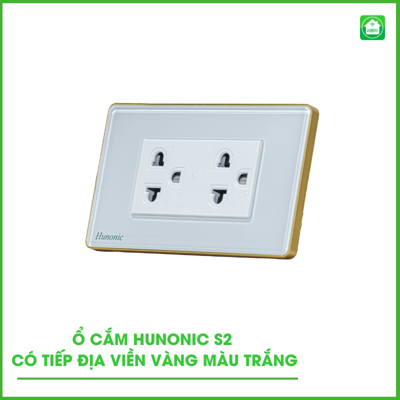 Ổ Cắm Hunonic S2 Có Tiếp Địa Viền Vàng Hình Chữ Nhật 3 o cam hunonic s2 trang