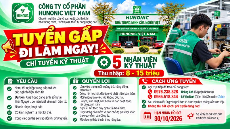 Hunonic tuyển dụng kĩ thuật